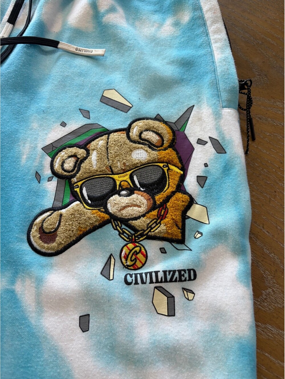 Civilized Tie-Dye Jogger Sweatpants with Bear Graphic - Medium